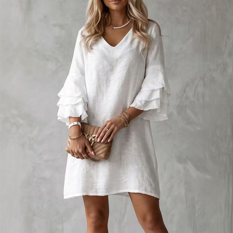 Robe pour femme à col en V et manches à volants