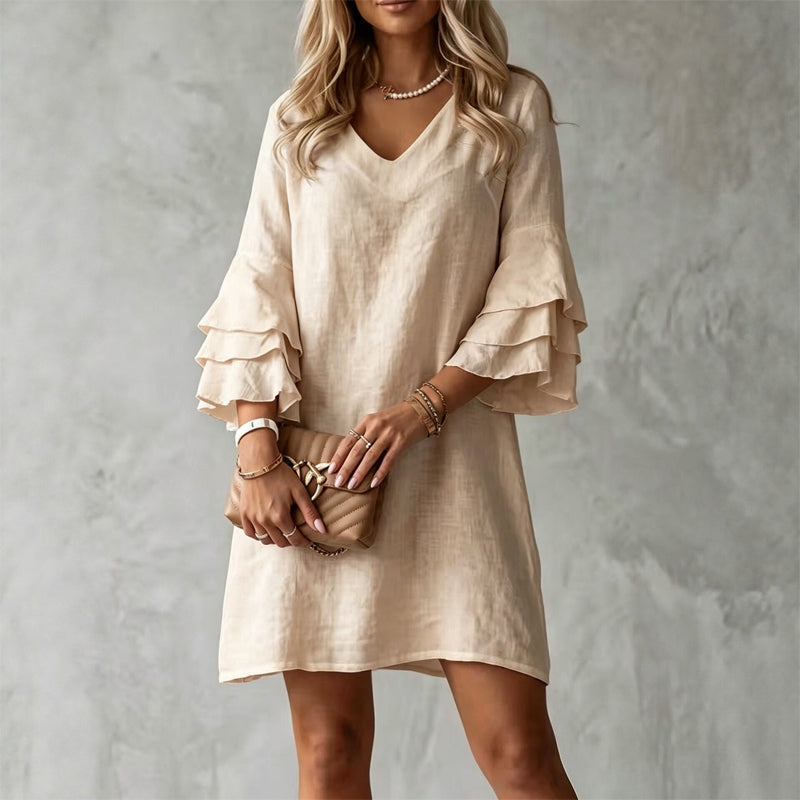 Robe pour femme à col en V et manches à volants