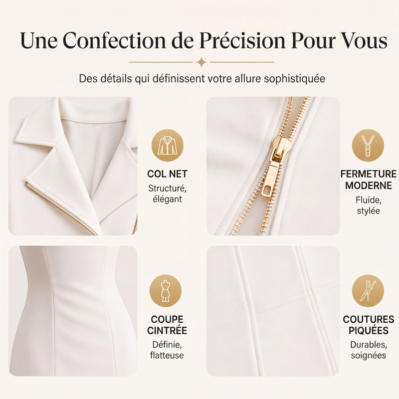 Robe asymétrique pour femme avec fente et fermeture à glissière sur le devant