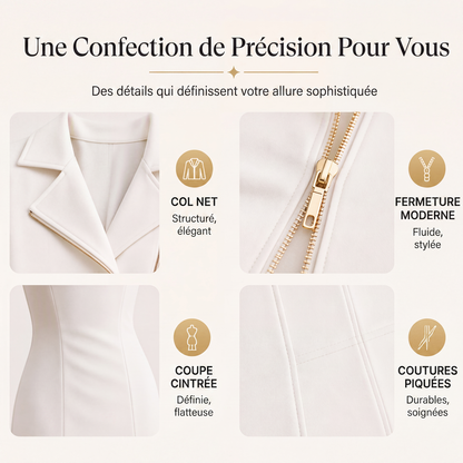 Robe asymétrique pour femme avec fente et fermeture à glissière sur le devant