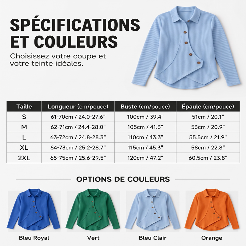 Haut en maille à ourlet irrégulier avec boutons pour femme