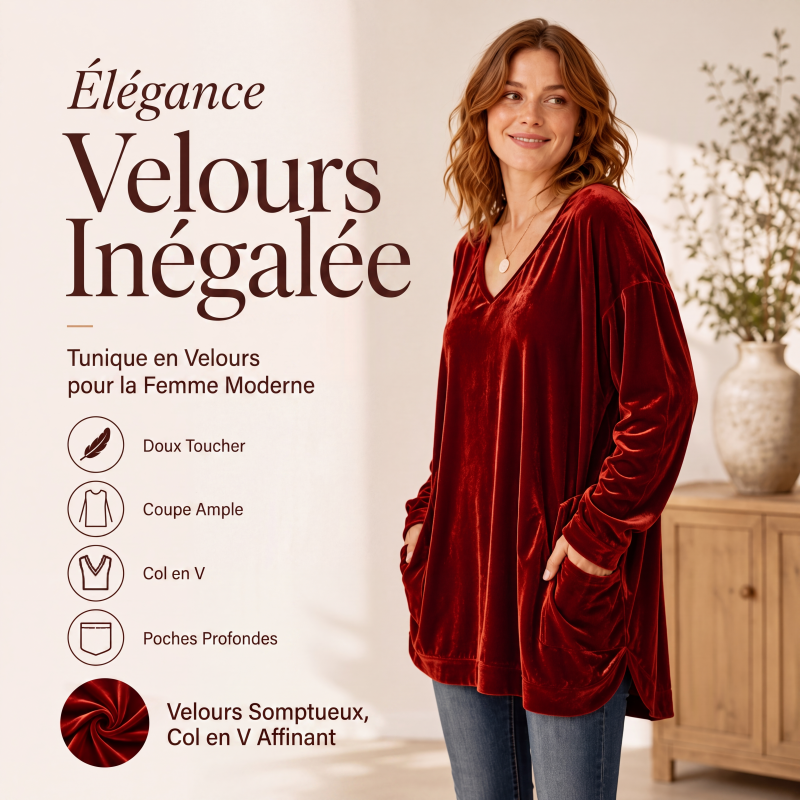 Haut en velours à col V pour femme, manches longues
