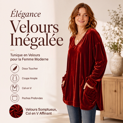 Haut en velours à col V pour femme, manches longues