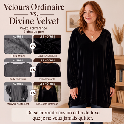 Haut en velours à col V pour femme, manches longues