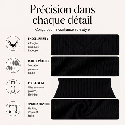 Robe en maille côtelée à col V chic pour femme
