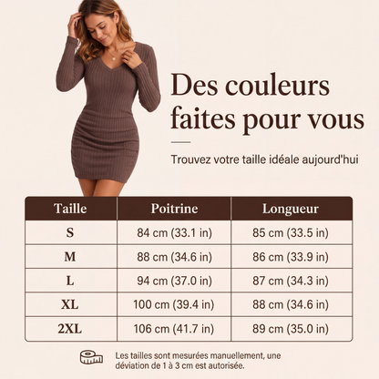 Robe en maille côtelée à col V chic pour femme
