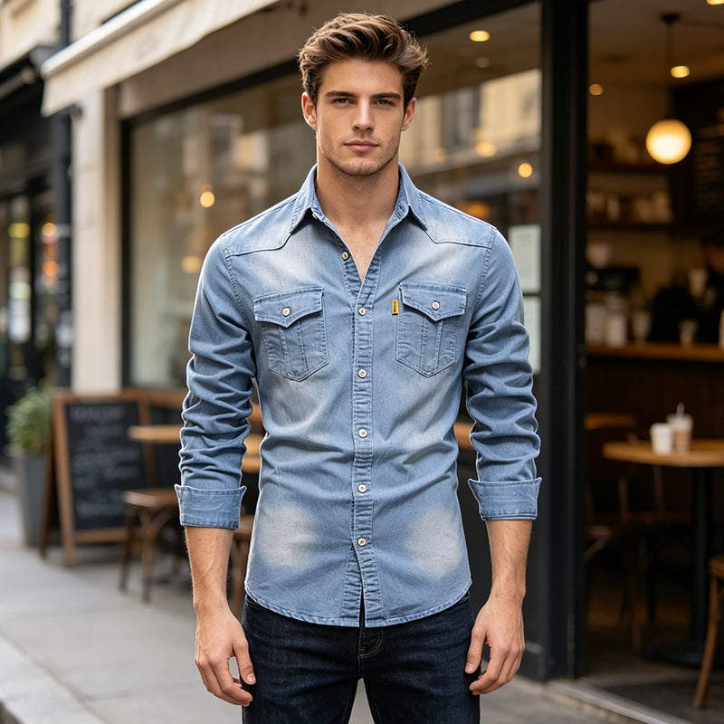 Chemise en jean décontractée à manches longues pour homme