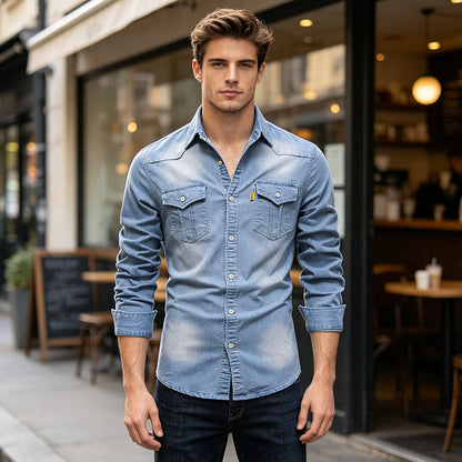 Chemise en jean décontractée à manches longues pour homme