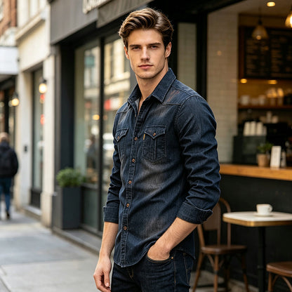 Chemise en jean décontractée à manches longues pour homme