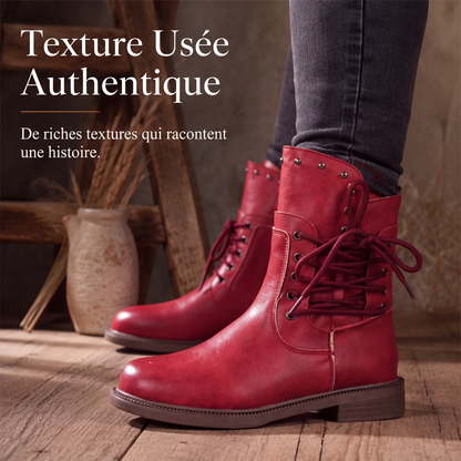 Bottines à lacets pour femme à talon bas et bout rond