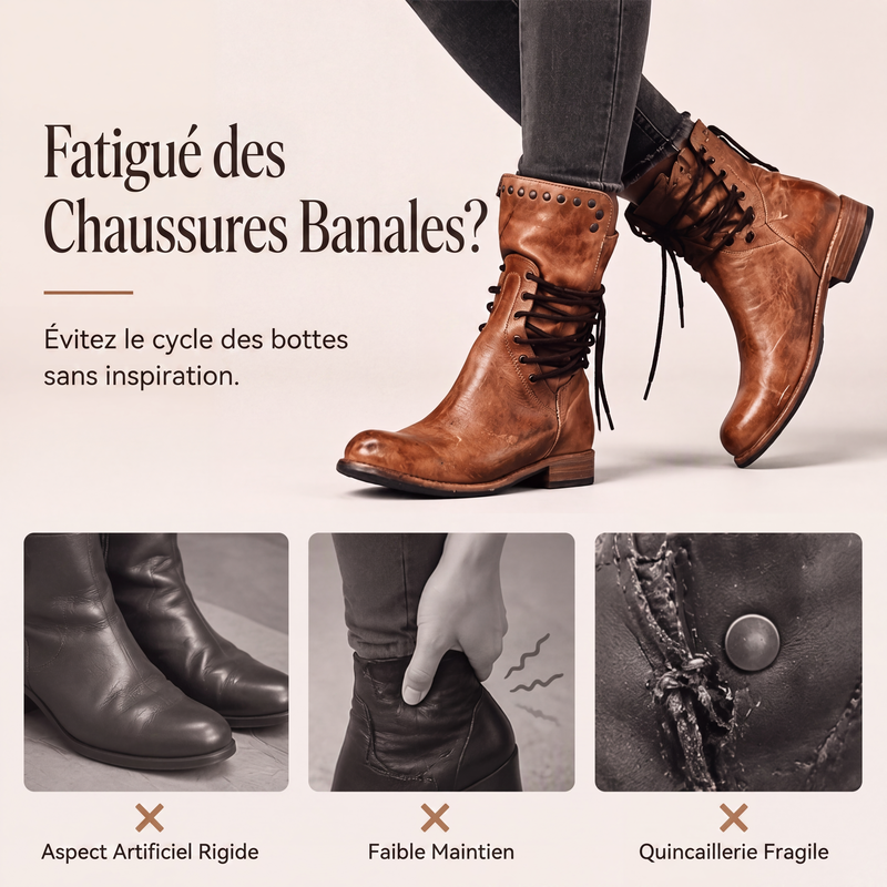Bottines à lacets pour femme à talon bas et bout rond