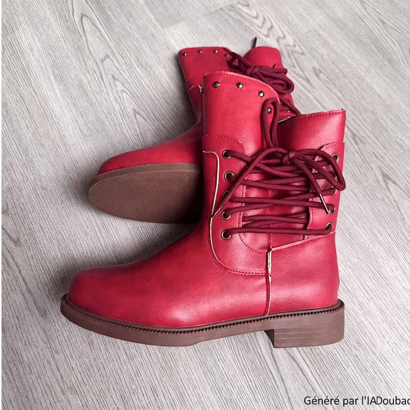 Bottines à lacets pour femme à talon bas et bout rond