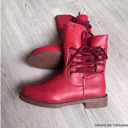 Bottines à lacets pour femme à talon bas et bout rond