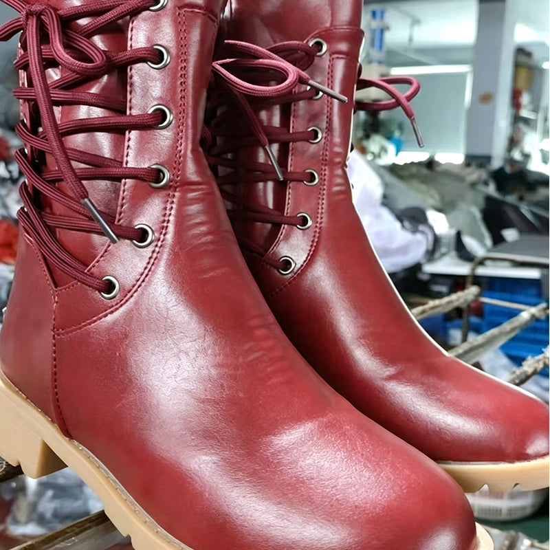 Bottines à lacets pour femme à talon bas et bout rond