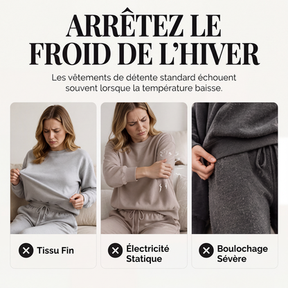 Ensemble sweat à capuche en maille torsadée pelucheuse et pantalon pour femme