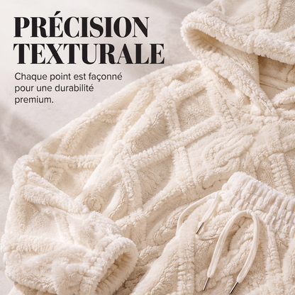 Ensemble sweat à capuche en maille torsadée pelucheuse et pantalon pour femme