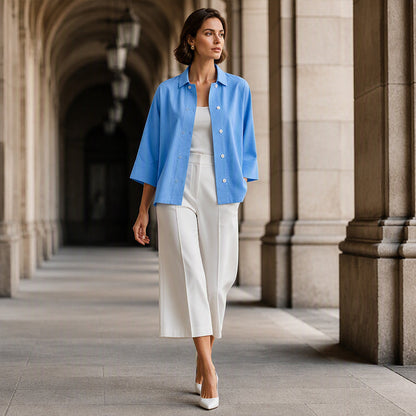 Chemise à manches courtes double boutonnage pour femme