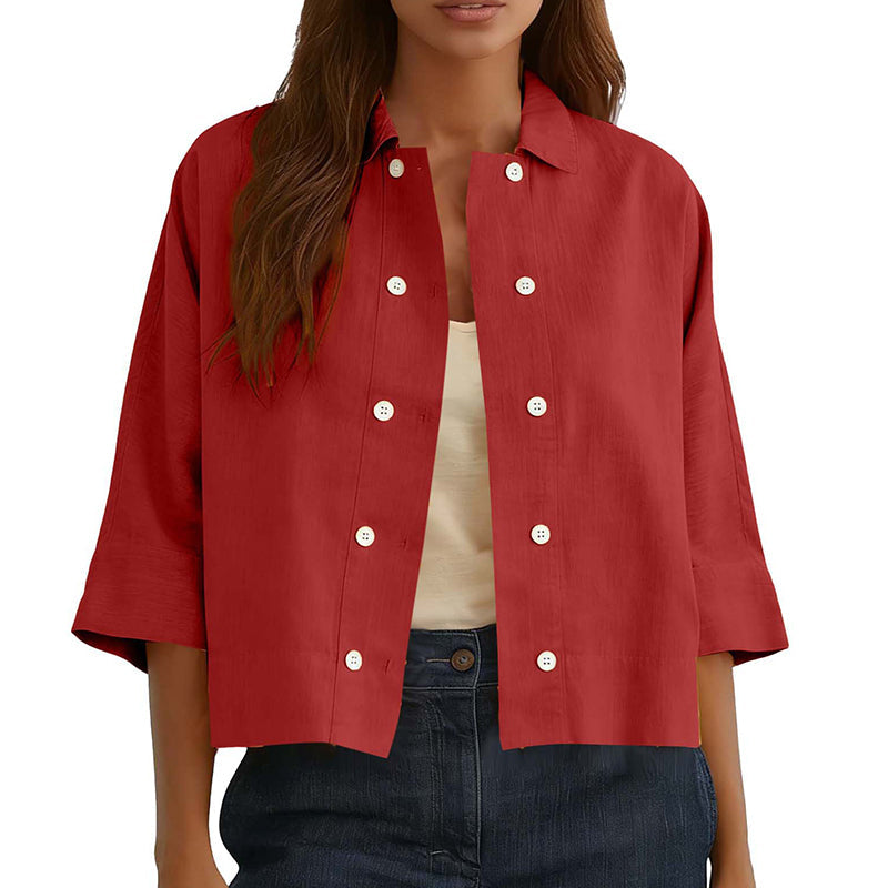 Chemise à manches courtes double boutonnage pour femme