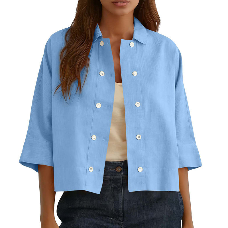Chemise à manches courtes double boutonnage pour femme