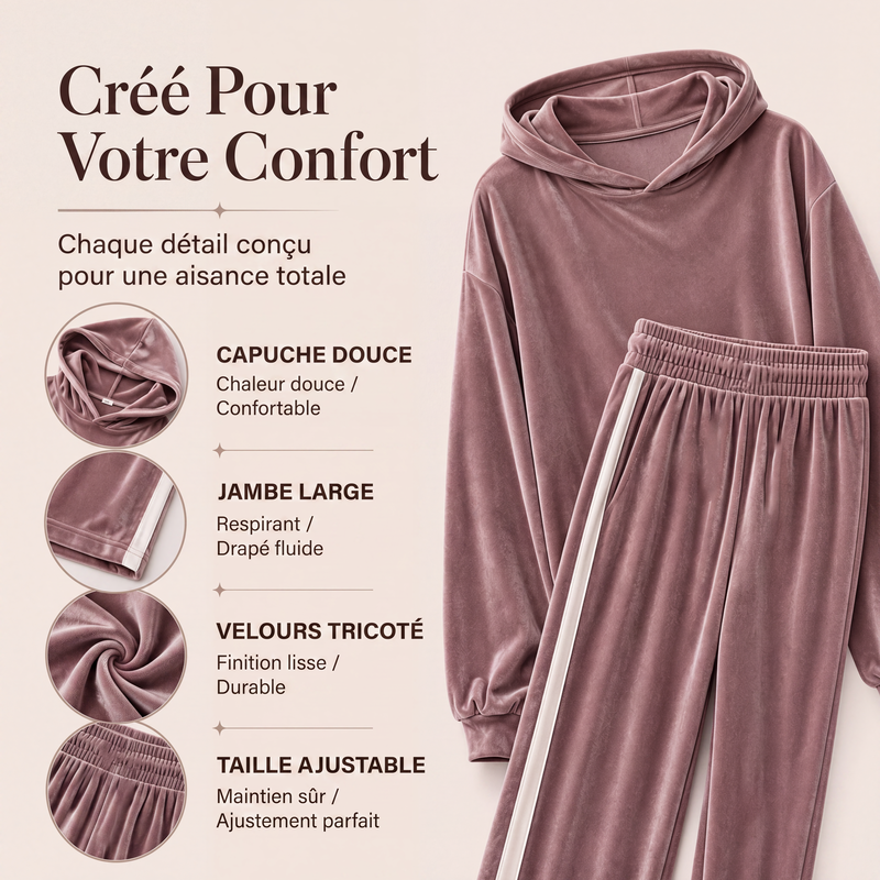 Ensemble sweat à capuche en velours et pantalon rayé pour femme