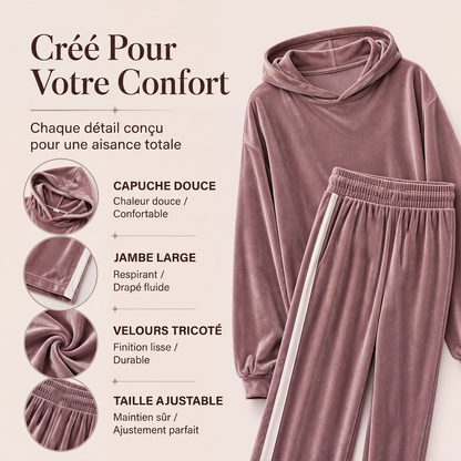 Ensemble sweat à capuche en velours et pantalon rayé pour femme