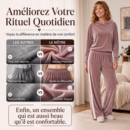 Ensemble sweat à capuche en velours et pantalon rayé pour femme