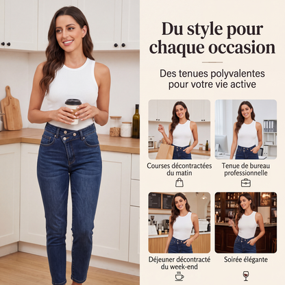 Jeans asymétriques croisés taille haute pour femme