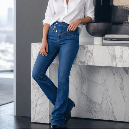 Jeans asymétriques croisés taille haute pour femme