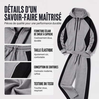 Ensemble sweat à capuche zippé à blocs de couleurs et pantalon de survêtement pour homme