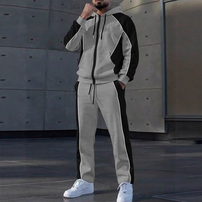 Ensemble sweat à capuche zippé à blocs de couleurs et pantalon de survêtement pour homme