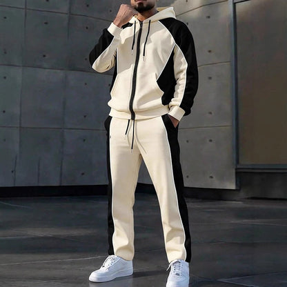 Ensemble sweat à capuche zippé à blocs de couleurs et pantalon de survêtement pour homme