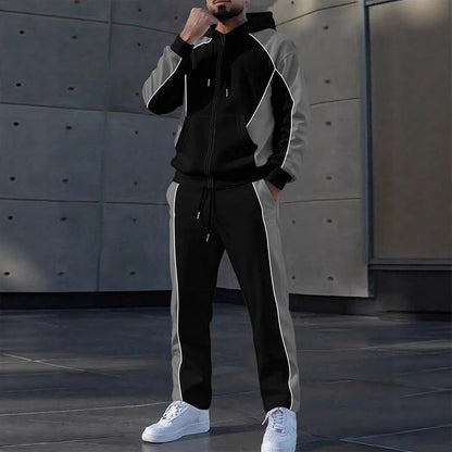 Ensemble sweat à capuche zippé à blocs de couleurs et pantalon de survêtement pour homme