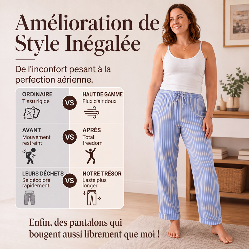 Pantalon ample en coton et lin pour femme