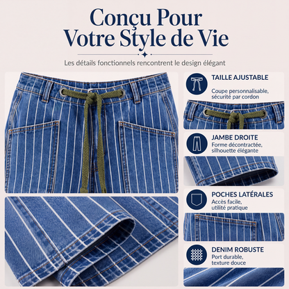 Pantalon en jean stretch à rayures verticales pour femme