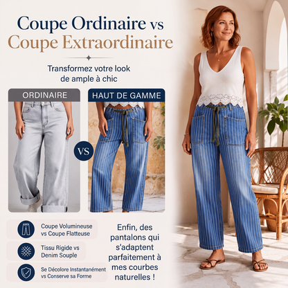Pantalon en jean stretch à rayures verticales pour femme