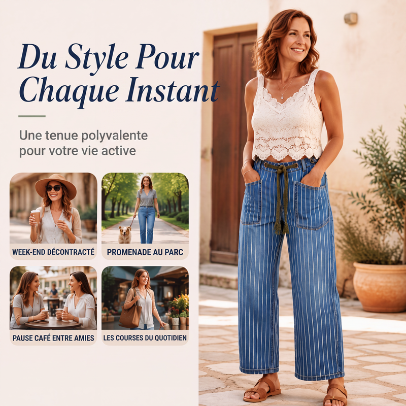 Pantalon en jean stretch à rayures verticales pour femme