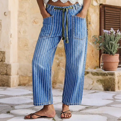Pantalon en jean stretch à rayures verticales pour femme