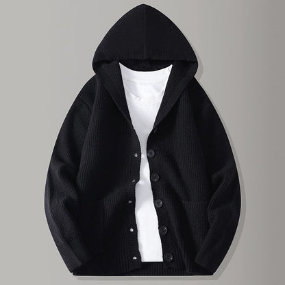 Cardigan en maille à capuche pour homme, pull/veste décontracté(e) ample à boutons