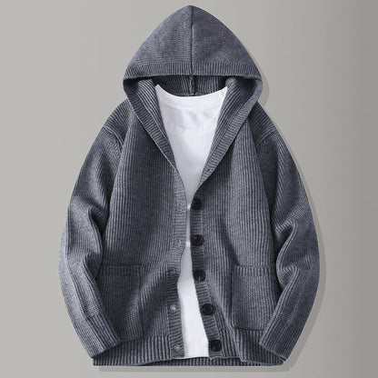 Cardigan en maille à capuche pour homme, pull/veste décontracté(e) ample à boutons