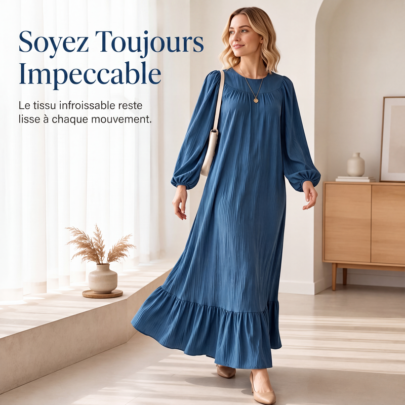 Robe longue à volants et manches longues pour femme