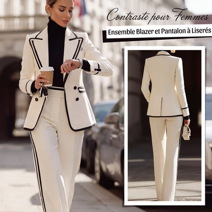 ⌛Offre à durée limitée - Ensemble blazer et pantalon pour femme avec bordures contrastées