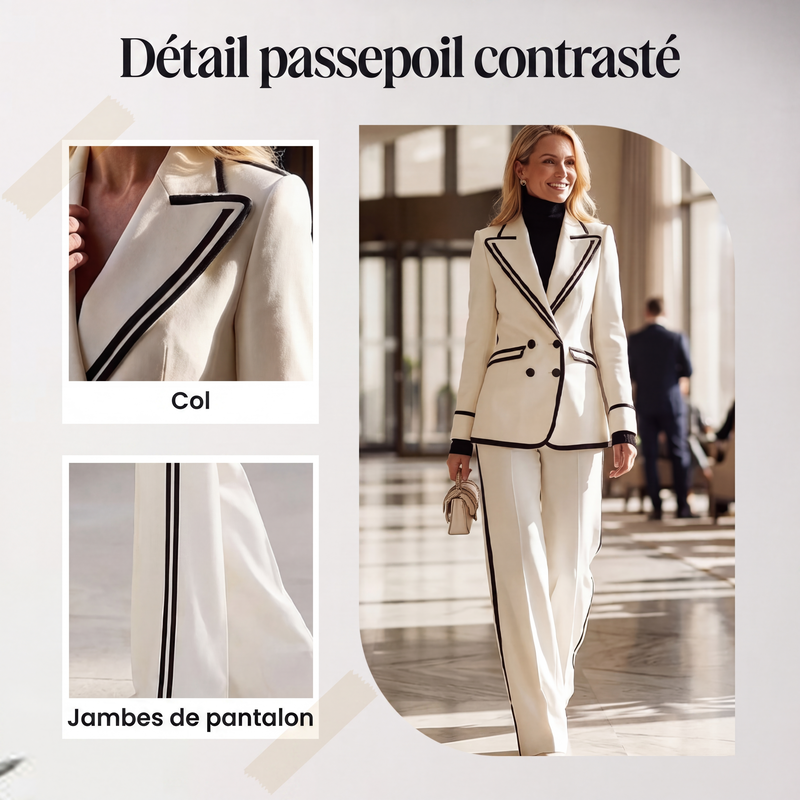 ⌛Offre à durée limitée - Ensemble blazer et pantalon pour femme avec bordures contrastées