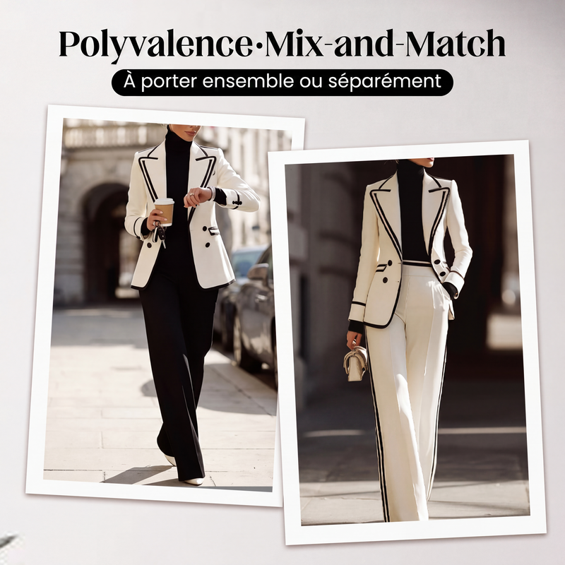 ⌛Offre à durée limitée - Ensemble blazer et pantalon pour femme avec bordures contrastées