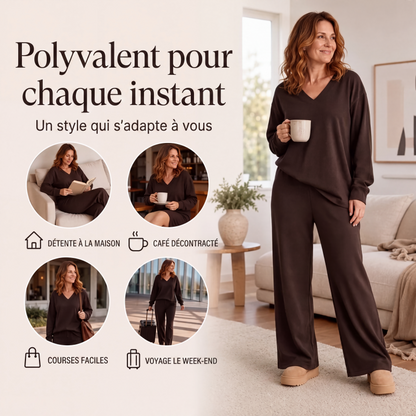 Ensemble sweat-shirt et pantalon à épaules dénudées pour femme