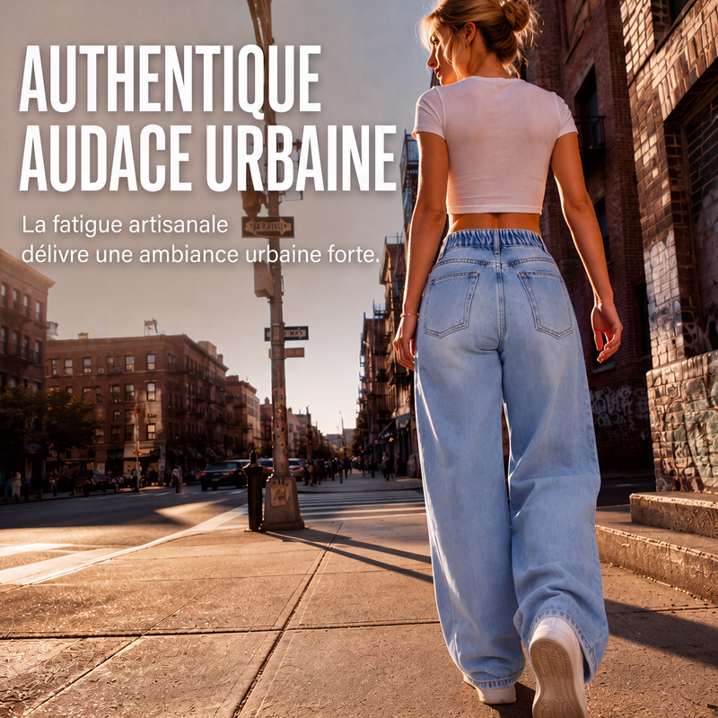 Jean large déchiré pour femme, pantalon en denim taille haute usé