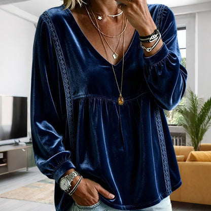 Top élégant pour femme en velours à col V