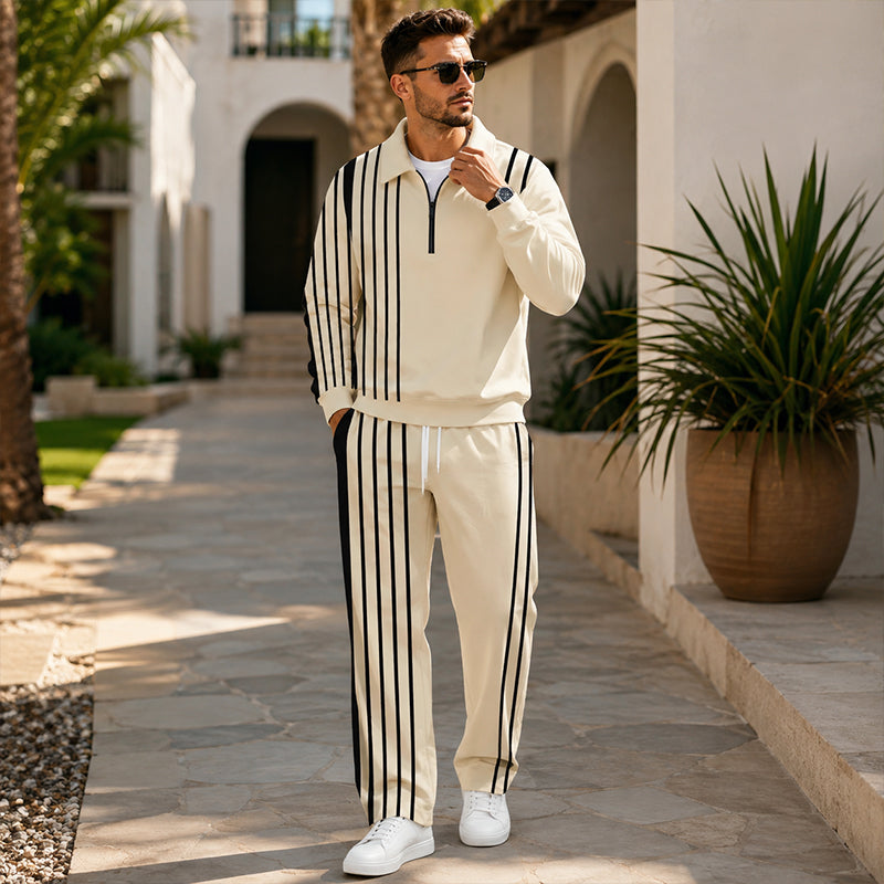 Ensemble de survêtement pour homme composé d'un sweat-shirt à demi-zip imprimé et d'un pantalon