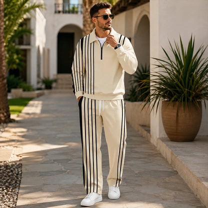 Ensemble de survêtement pour homme composé d'un sweat-shirt à demi-zip imprimé et d'un pantalon