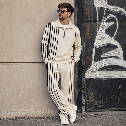 Ensemble de survêtement pour homme composé d'un sweat-shirt à demi-zip imprimé et d'un pantalon