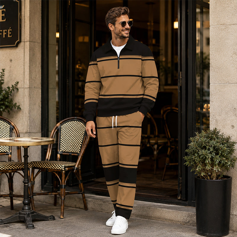 Ensemble de survêtement pour homme composé d'un sweat-shirt à demi-zip imprimé et d'un pantalon